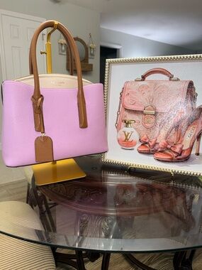 kate spade Pink Pebbled Leather Satchel with Brown Handles